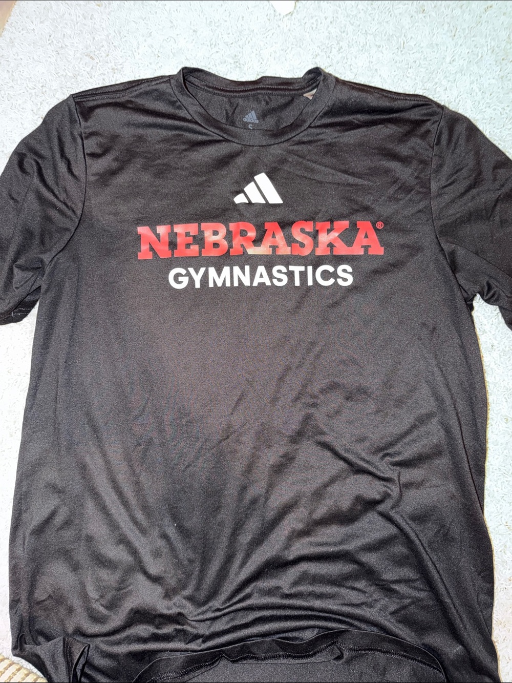 adidas Black Short-Sleeve Nebraska Gymnastics Performance Tee with Red Logo